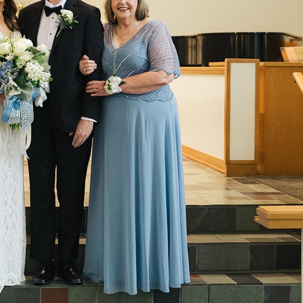 Oleg Cassini Mother of the Groom Beaded Peplum A-Line Dress with Scalloped Edge - Picture 4 of 5